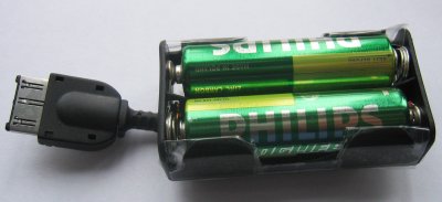 Bottom view of finished device with batteries